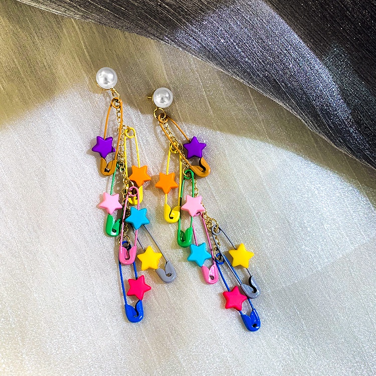 Khuyên Tai Ngôi Sao Tua Rua Dài Nhiều Màu Sắc Phong Cách Hàn Quốc