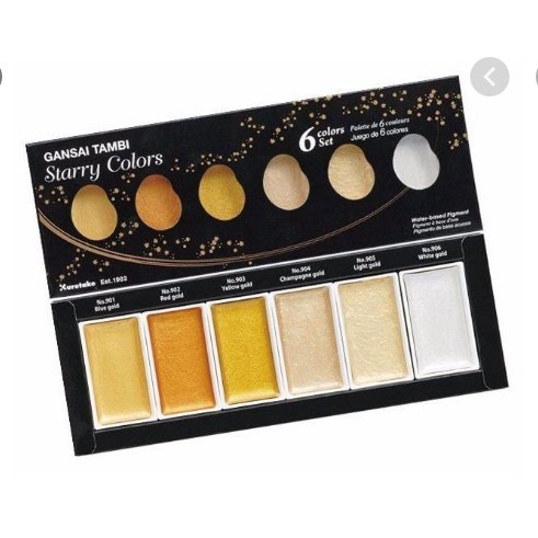 Bộ màu nhũ starry colors Gansai Tambi 6 màu/Set of Watercolor Starry Gansai Tambi 6 colors