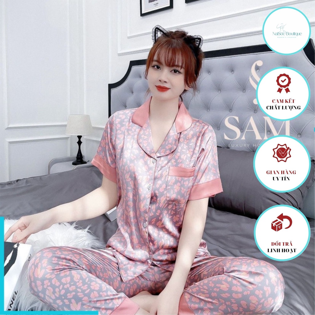 Đồ ngủ lụa cao cấp Sam, bộ pijama lụa mặc nhà chất lụa đẹp co giãn nhẹ không nhăn thấm mồ hôi tốt LS01 NaiSoc Boutique