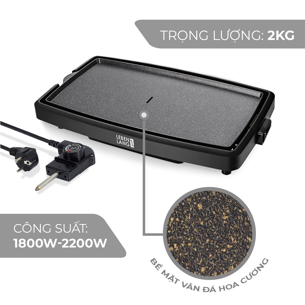 Bếp nướng điện không khói LEBENLANG LBEE5656, công suất 1800W, khay chống dính vân đá tháo rời dễ vệ sinh