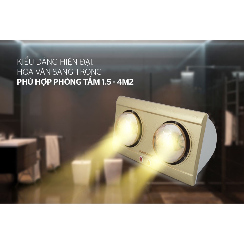 Đèn sưởi nhà tắm Sunhouse SHD3812 Halogen 2 bóng + Tặng móc tai có đèn