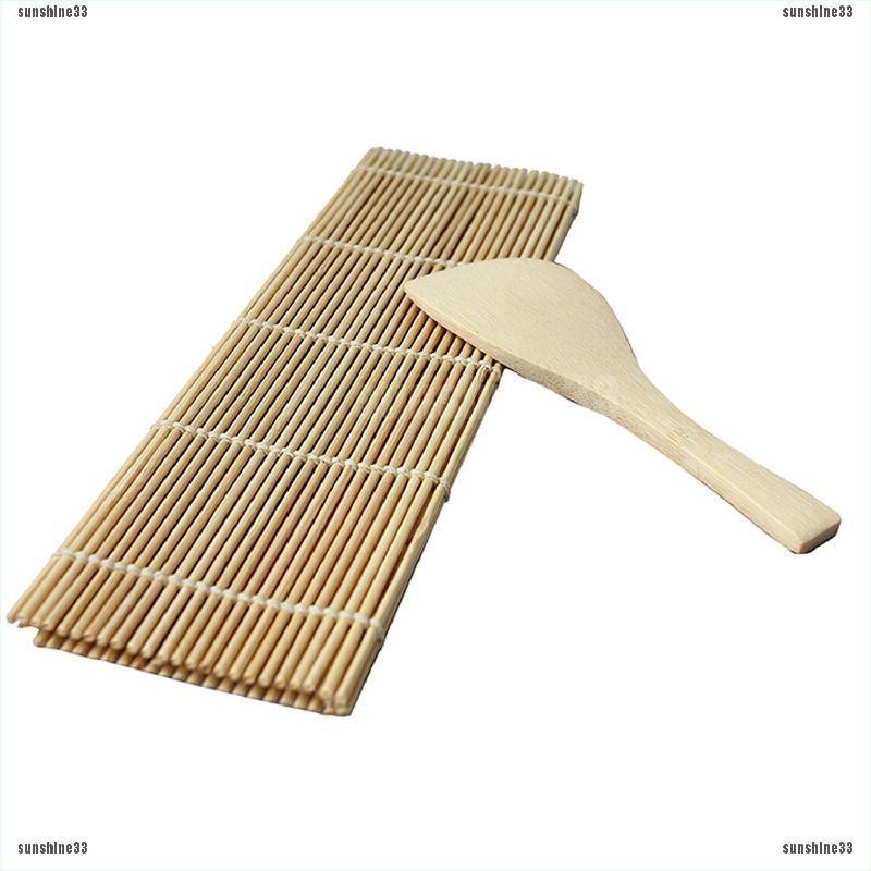 【COD•suns】Sushi Rolling Maker Bamboo Material Roller DIY Mat and A Rice Paddle