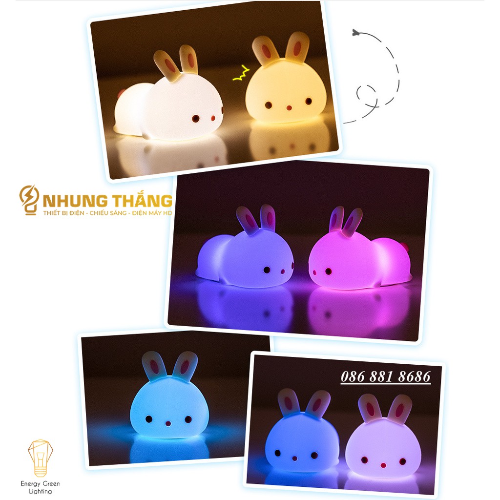 Đèn Ngủ Hình Chú Thỏ Xinh Xắn Dễ Thương WH-A13 - Thay Đổi Màu Sắc Tùy Thích - Silicon Mềm Mại Siêu Bền-Pin Sạc Tích Điện