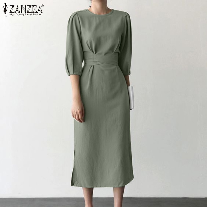 Đầm Zanzea tay lửng cổ tròn cột dây thời trang cho nữ