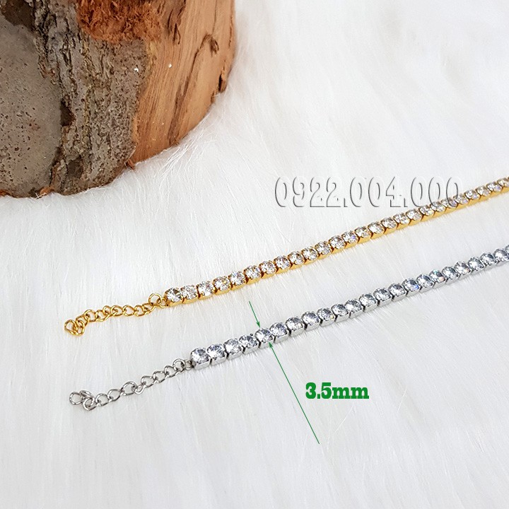 Lắc tay nữ cẩn đá trắng 3.5 ly nguyên vòng.