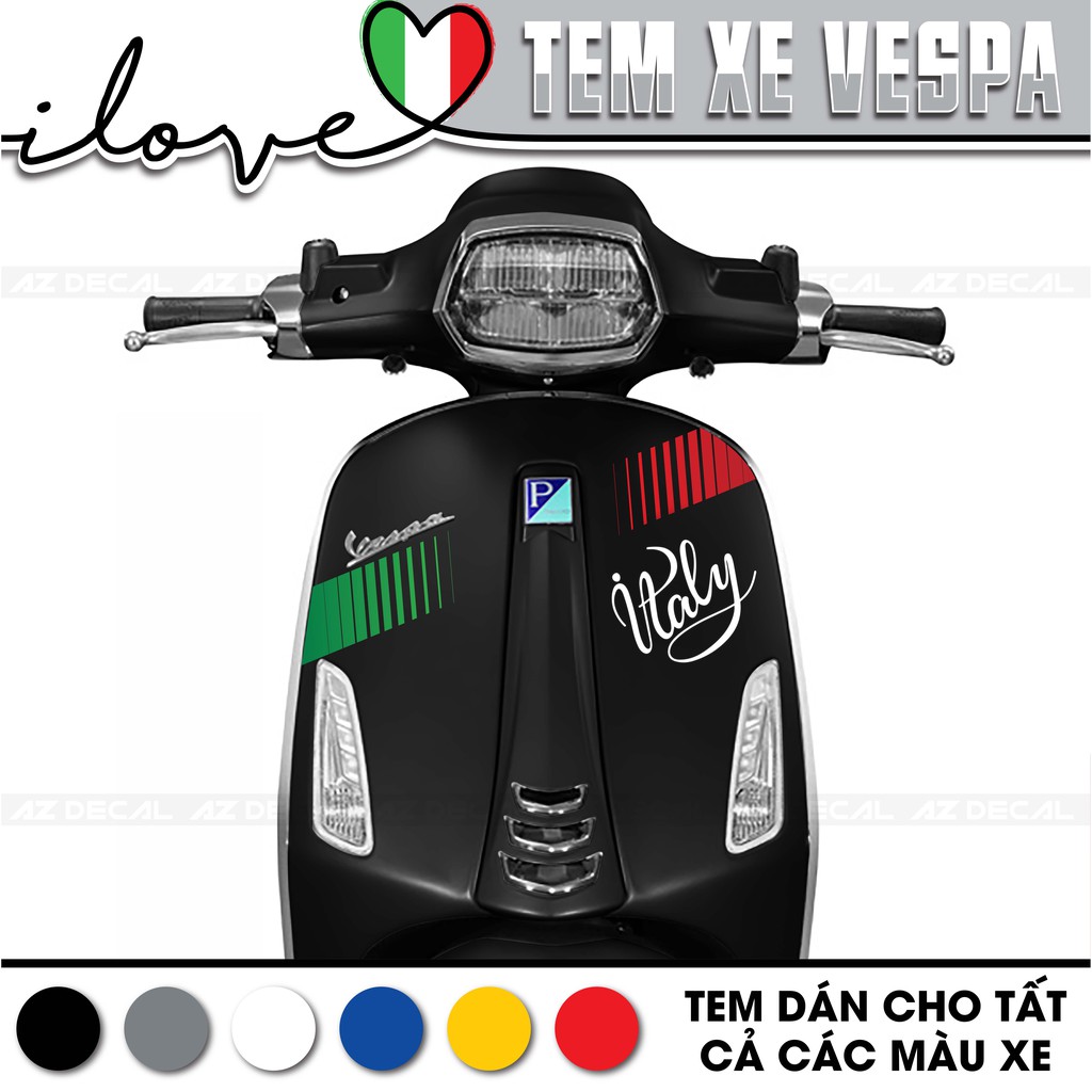 Tem Xe Vespa Sprint/LX/GTS Thiết Kế Mix Màu Cờ Italy Mới Lạ | 010 | Tem Rời PVC 5 Lớp Dễ Dán Tại Nhà Với Khuôn Cắt Sẵn