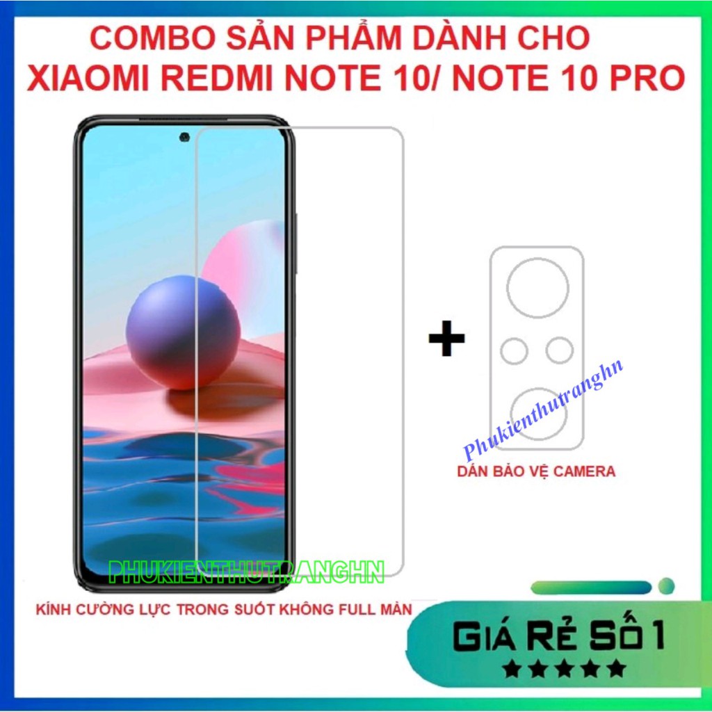 Combo Xiaomi Redmi Note 10/ Note 10S/ Note 10 Pro kính cường lực trong suốt không full màn+ dán bảo vệ camera chống trầy