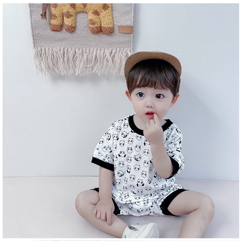 Áo Liền Quần Ngắn Tay In Hình Gấu Trúc Toàn Bộ Cho Bé