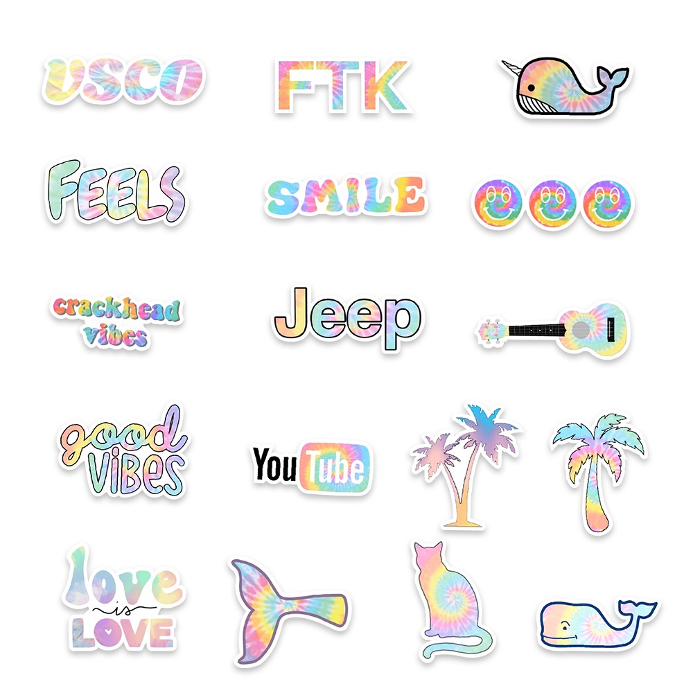 Set 20 sticker hình dán neon, graffiti chống nước dán sổ tay, bình nước, vali, mũ bảo hiểm, xe máy, ván trượt siêu hot