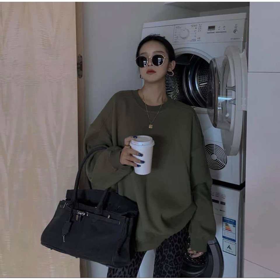 Áo Sweater Trơn Tay Bồng Áo Sweater Chất Nỉ Ngoại Dày Dặn Form Rộng Freesize Unisex
