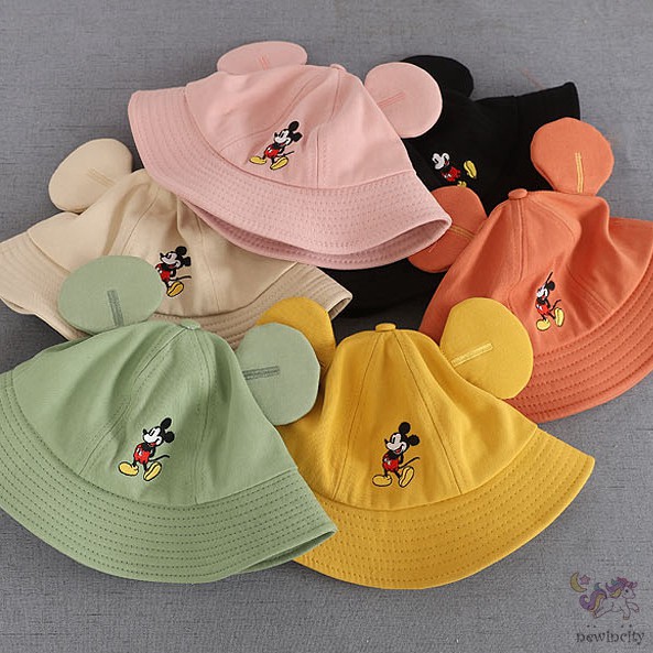 Mũ rộng vành in họa tiết hoạt hình phối tai chuột Mickey đáng yêu xinh xắn dành cho trẻ em