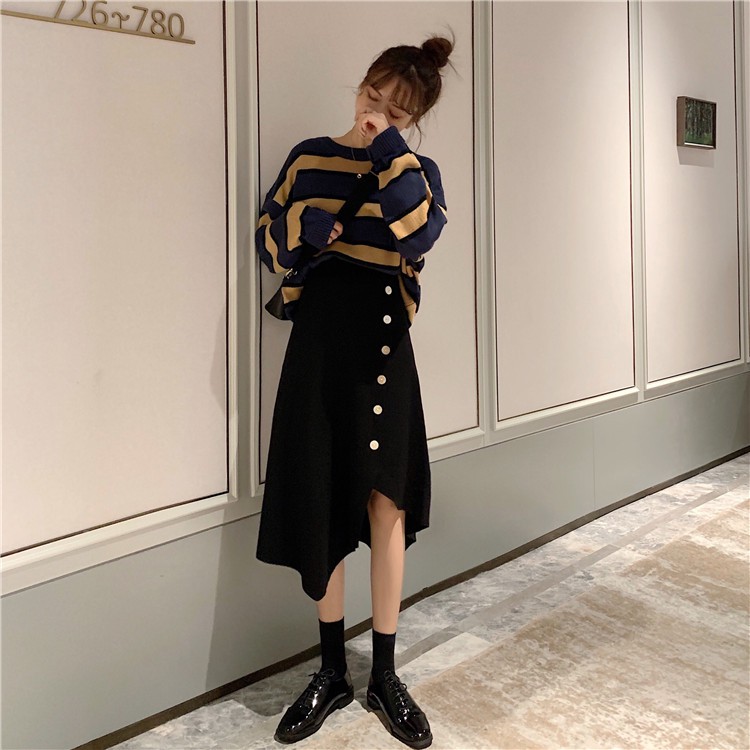 Xiaozhainv Chân váy midi dệt kim dáng chữ A lưng cao thiết kế độc đáo phong cách Hàn Quốc thời trang cho nữ | BigBuy360 - bigbuy360.vn