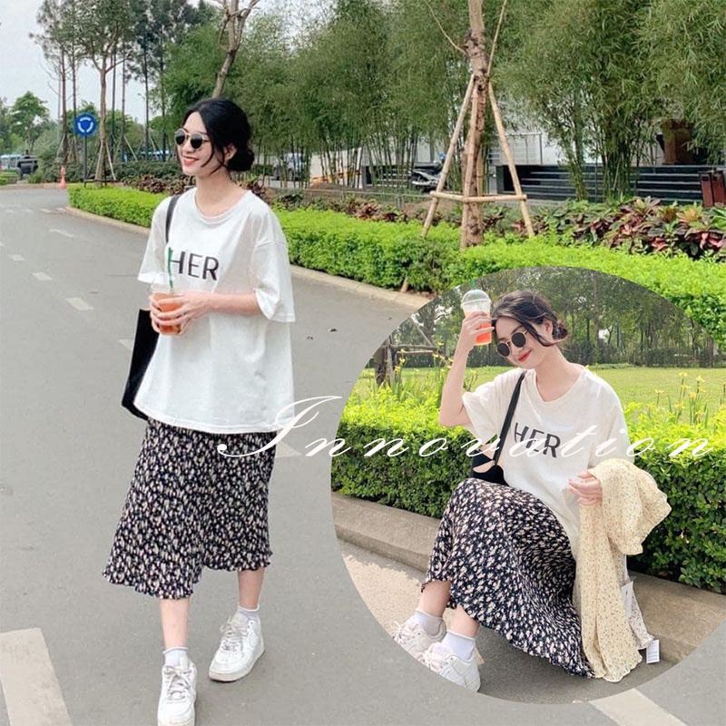 Chân váy hoa nhí dáng dài vintage, chất vải chiffon mềm mịn mát TAN3F01