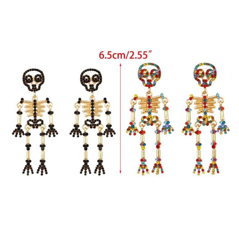 Bông Tai Hình Bộ Xương Đính Đá Nhiều Màu Phong Cách Gothic Thời Trang