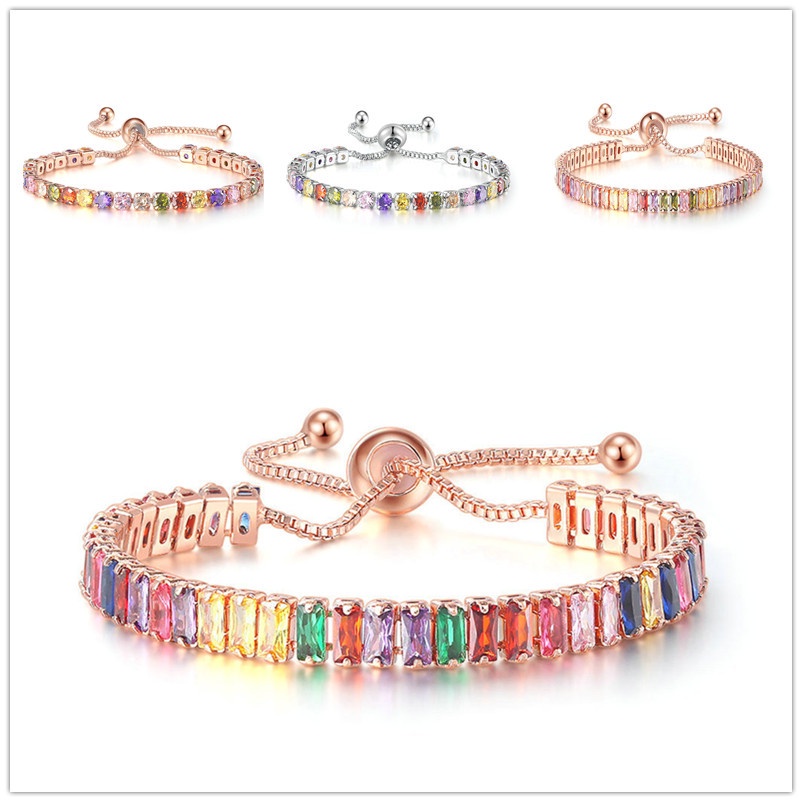 Vòng Tay Đính Đá Zircon Màu Sắc Cầu Vồng Phong Cách Bohemian Dành Cho Nữ