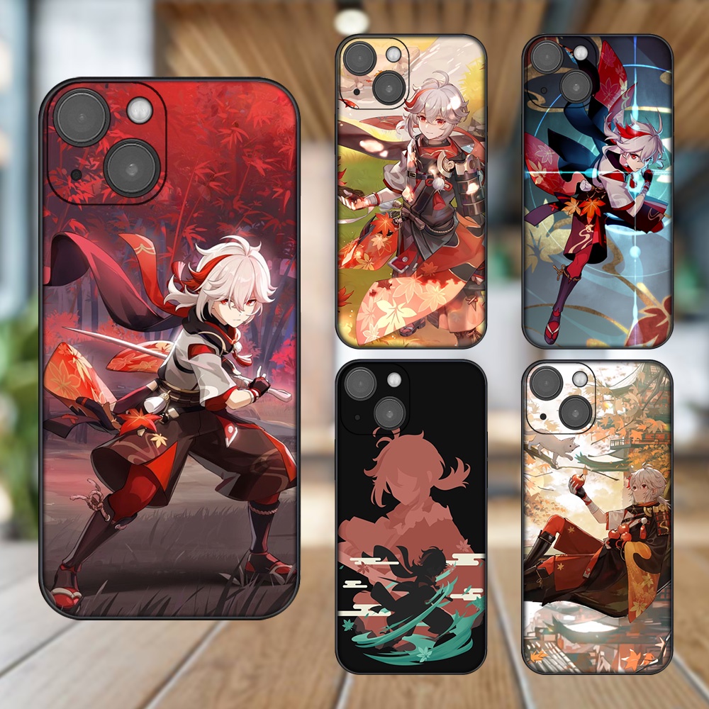 Ốp lưng iPhone 13 dẻo đen cạnh vuông in hình Kazuha Genshin Impact
