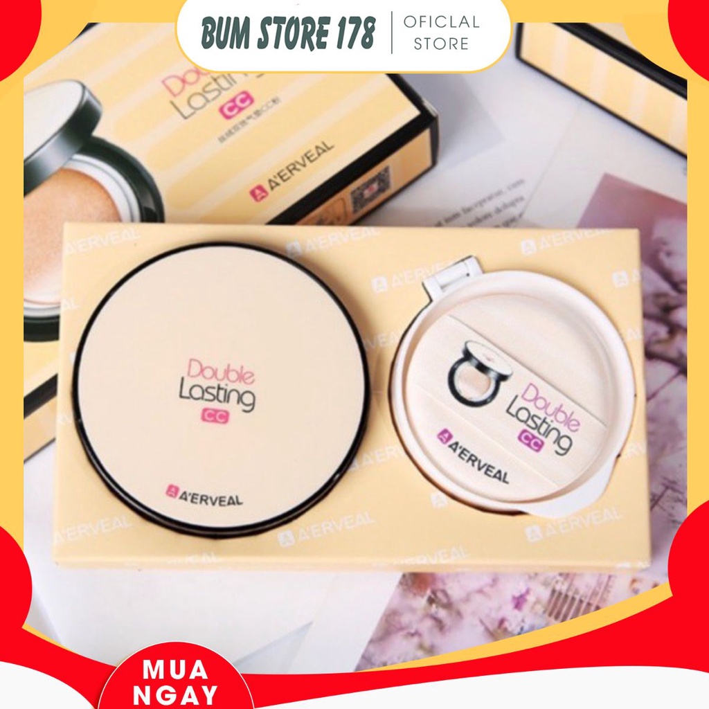 (1+1) Full Set Phấn Nước Nền A'ERVEAL Màu Vàng Double Lasting CC Tặng Kèm Lõi Thay Dễ Thương