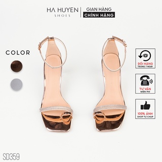 Sandal cao gót nữ hà huyền quai đá kép xỏ ngón gót dẹt trong 6 phân - sd359