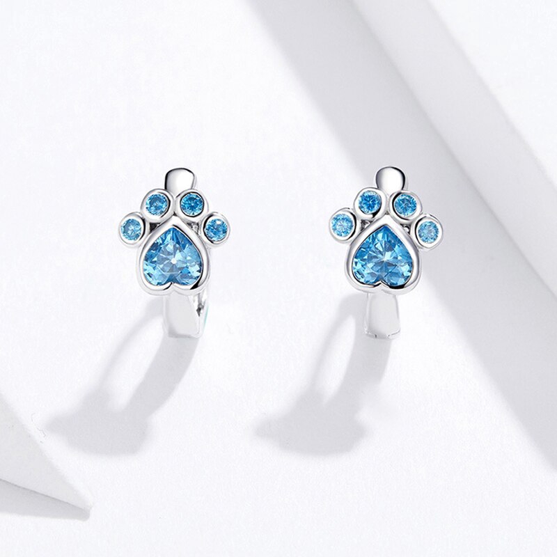 Bông tai BAMOER bạc 925 hình tròn phối mặt dấu chân mèo đính đá zircon thời trang