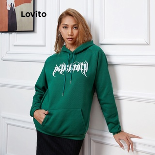 110QL 15de-819 VN Delisted Áo hoodie Lovito dây rút in chữ thường ngày L08166 (Màu đen/xanh lá)