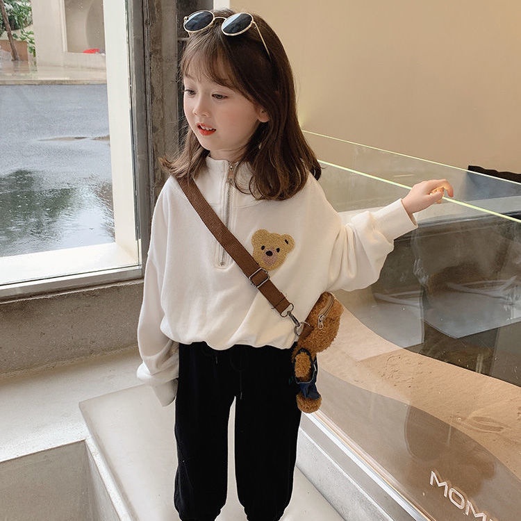 Set áo Sweater tay dài cổ tròn phối quần dài thời trang Hàn quốc cá tính dành cho bé