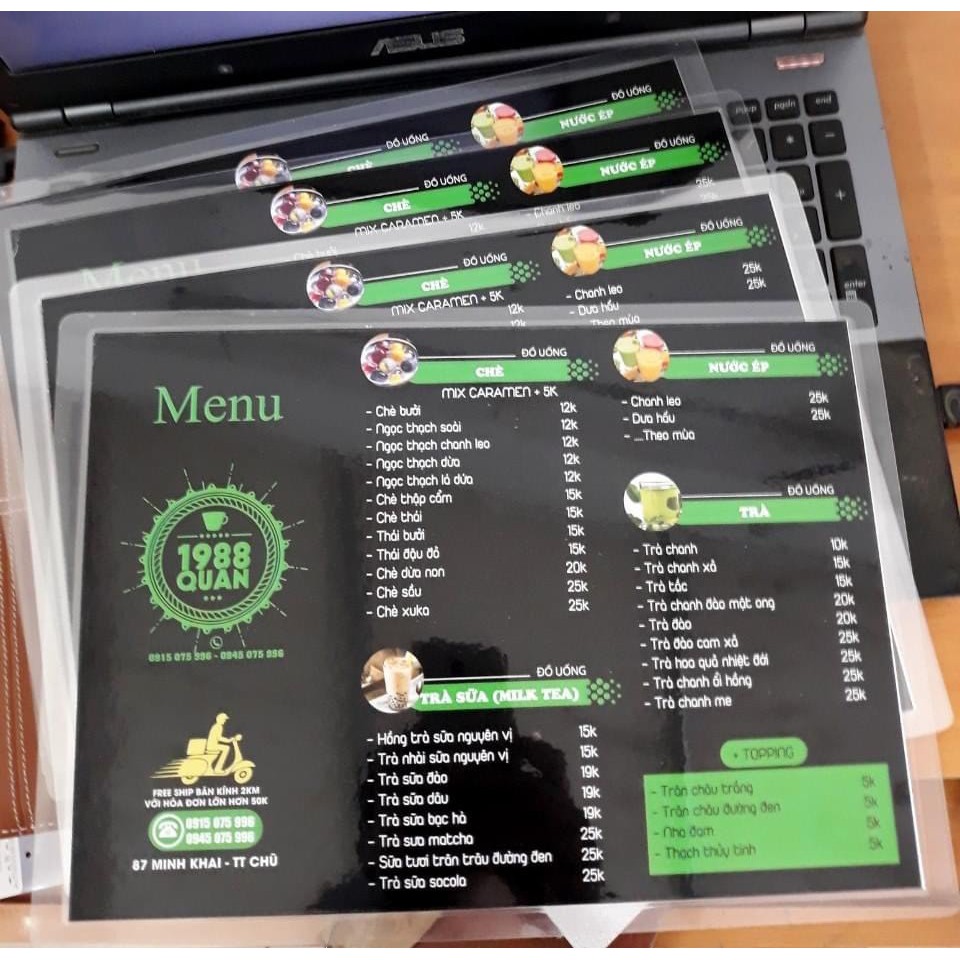 Menu giấy ép plastic khổ a4, a5 giá rẻ miễn phí thiết kế