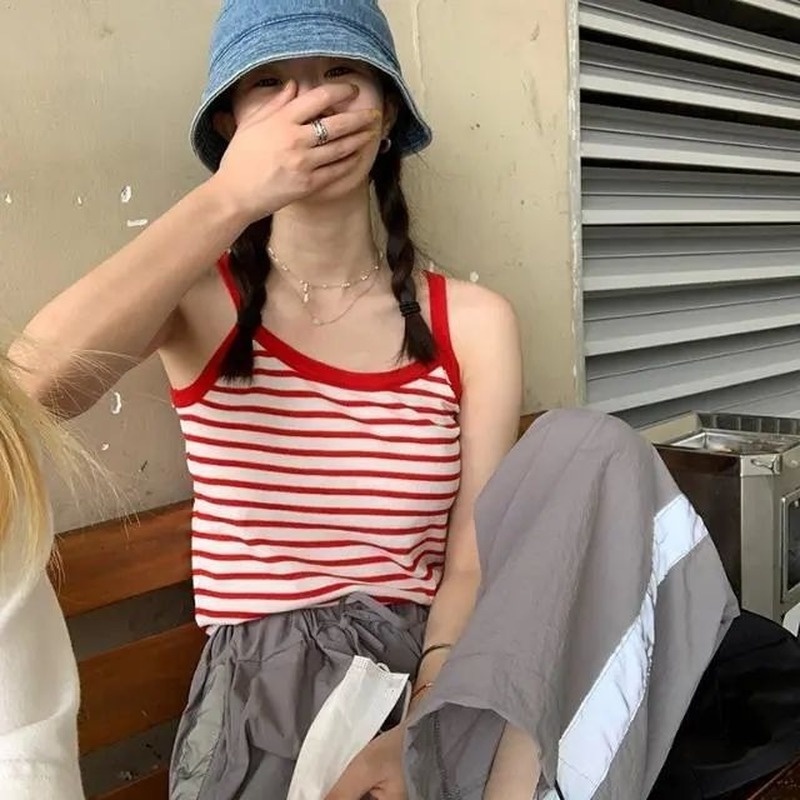Áo hai dây mỏng kẻ sọc thời trang mùa hè cho nữ