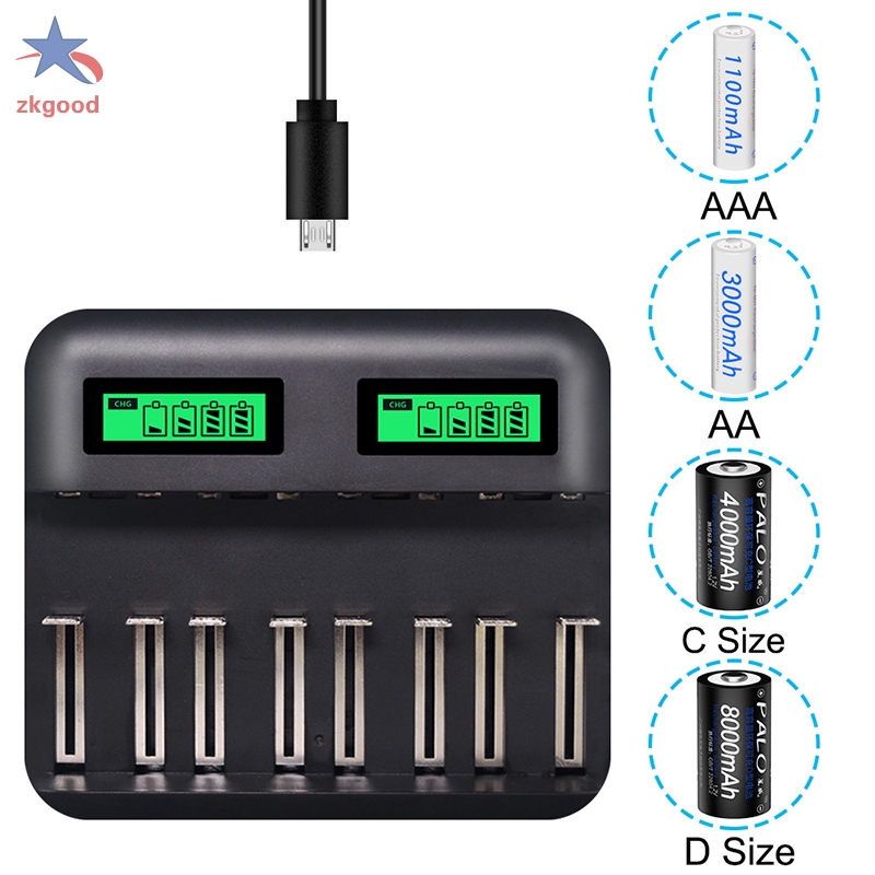 Bộ Sạc Pin 8 Pin Aa Aaa C D