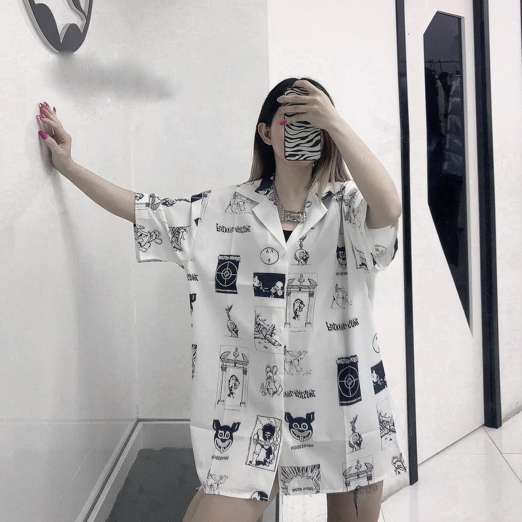 Áo sơ mi nam form rộng không túi hình in chìm với áo HARD CHICK tay lỡ n7clothing