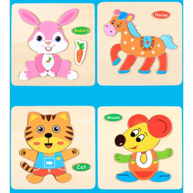 Đồ Chơi Xếp Hình, Lắp Ráp Tranh Ghép Gỗ 3D Nhiều Hình Ngộ Nghĩnh - Phát Triển Trí Tuệ Cho Bé