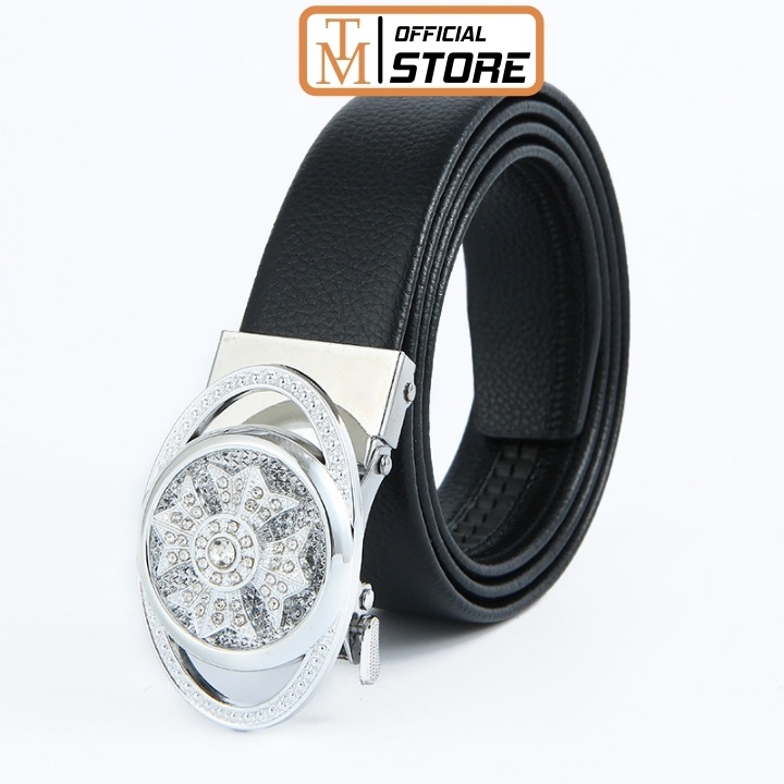 Thắt lưng nam nam da cao cấp, mặt đính đá xoay 360, khóa kim loại tự động sang trọng TL24