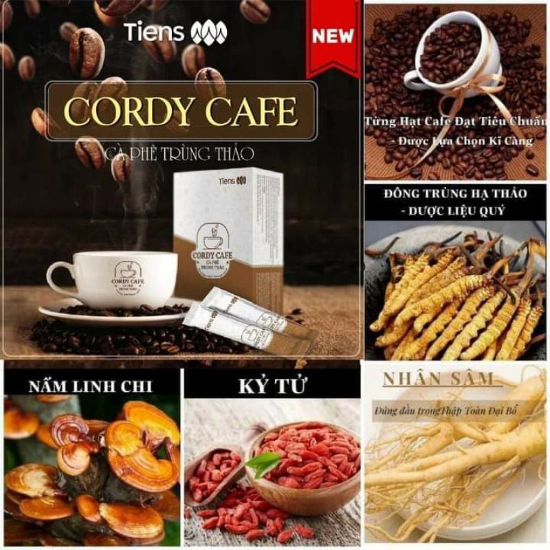 Cà Phê Trùng Thảo Tiens, Cafe Trùng Thảo Cordy cafe, vị Nhân Sâm, Linh Chi, Kỳ Tử tốt cho sức khỏe