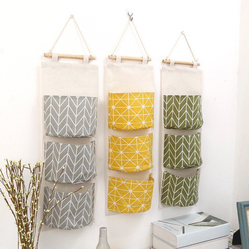Túi Đựng Đồ Vải Canvas Treo Tường, Túi Treo Đồ Vintage 3 Ngăn 2355 Cr7