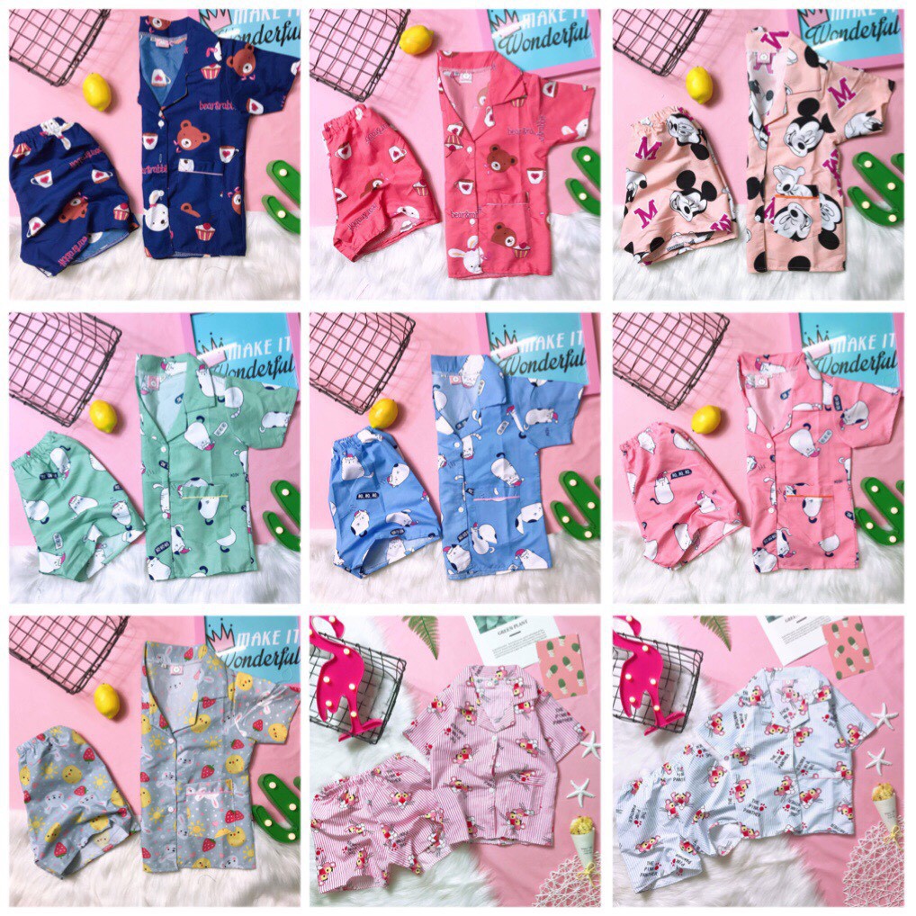 (12-17kg) Đồ bộ baby kate pijama/pizama cho bé gái. THỎ-GẤU brown-MICKEY-MÈO-báo hồng