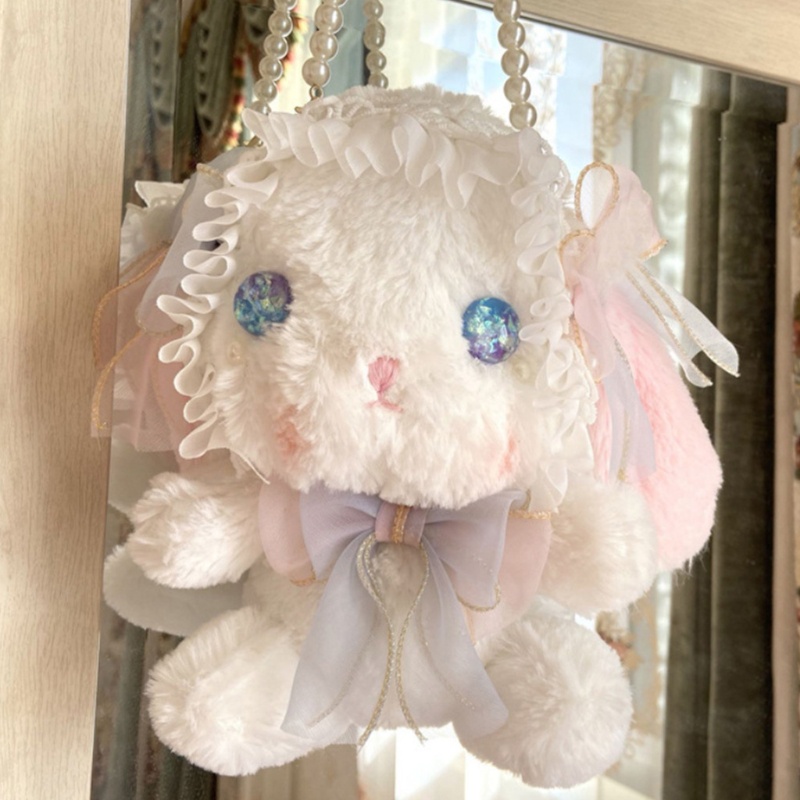 Túi Đeo Chéo Hình Thỏ Bông Mềm Mại Đáng Yêu Phong Cách Lolita Hàn Quốc