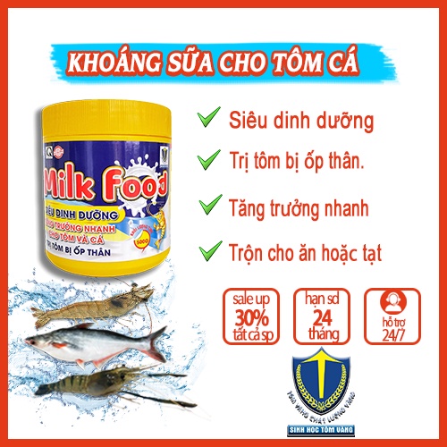 Khoáng sữa MIIL FOOD cho tôm SINH HỌC TÔM VÀNG cá giúp tăng trọng và cứng vỏ và trị chống ốp thân Lon 500g