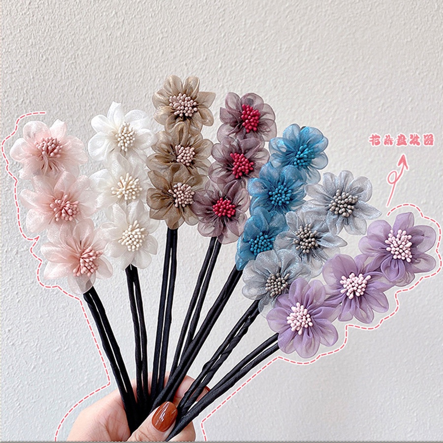 Dây búi tóc co giãn họa tiết hoa phong cách Hàn Quốc đáng yêu cho nữ