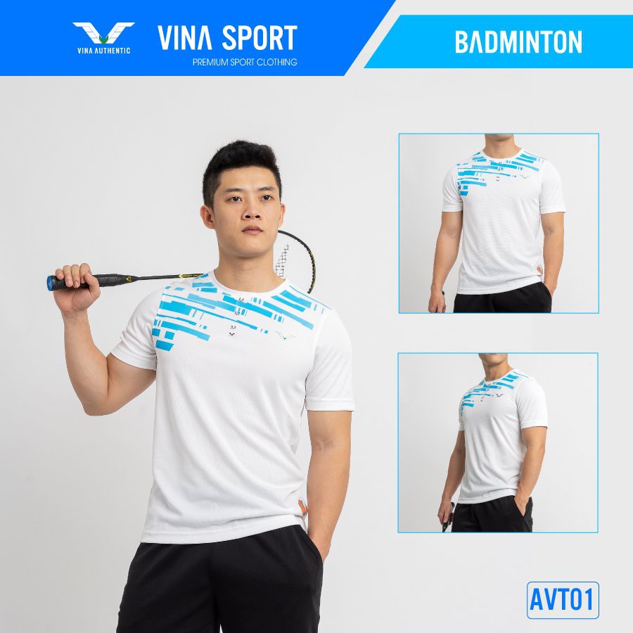 Áo Thể Thao Nam Cổ Tròn AVT01 Vina Sport, Áo Tập Gym Tennis , Chất Thun Thấm Hút Mồ Hôi, Thoáng Mát, Full Size- Lapi VN