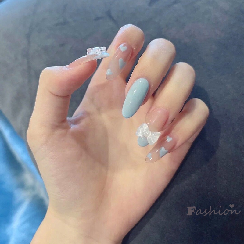 Bộ 24 Móng Tay Giả Dáng Dài Đính Nơ Có Thể Tháo Rời Thời Trang