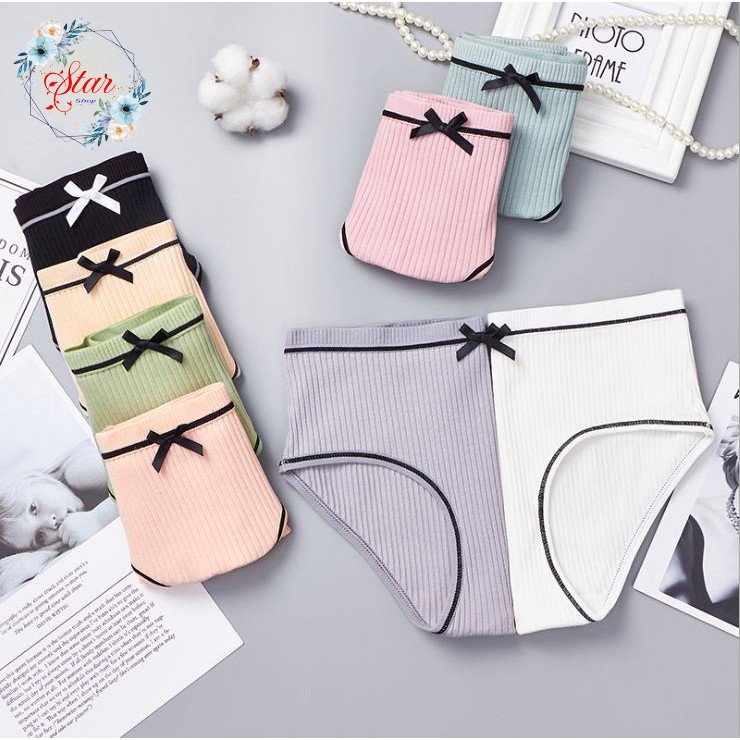 Quần lót nữ cotton gân tăm phối nơ xinh F02