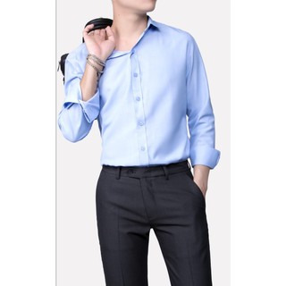 Áo sơ mi nam dài tay màu xanh biển vải chống nhăn