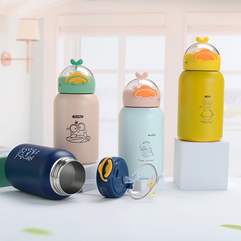 Bình Giữ Nhiệt Good Duck 450ML, Bình Nước Cho Bé Đi Học Có Ống Hút Tiện Lợi