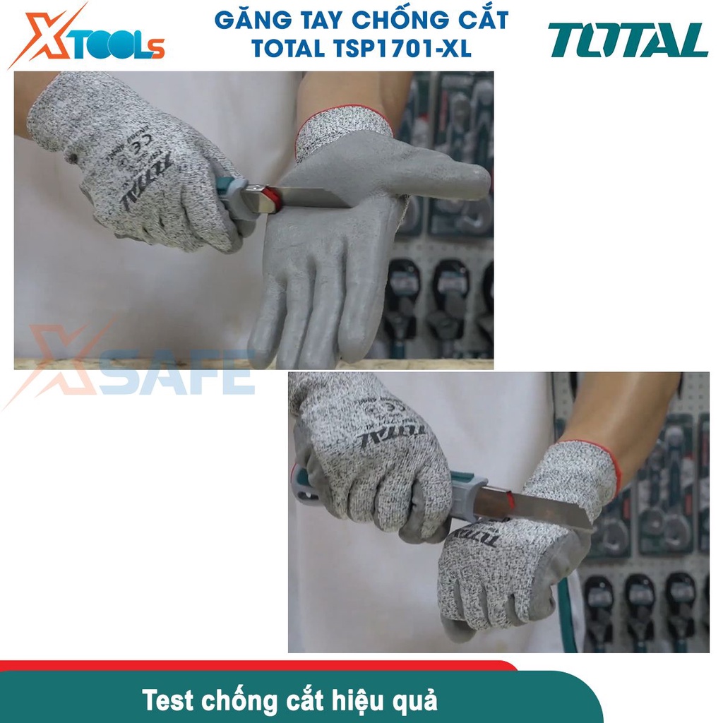 Găng tay bảo hộ TOTAL TSP1701 size XL tiêu chuẩn EN388:4542, bảo vệ an toàn, tăng độ bám [CHÍNH HÃNG][XTOOLS]