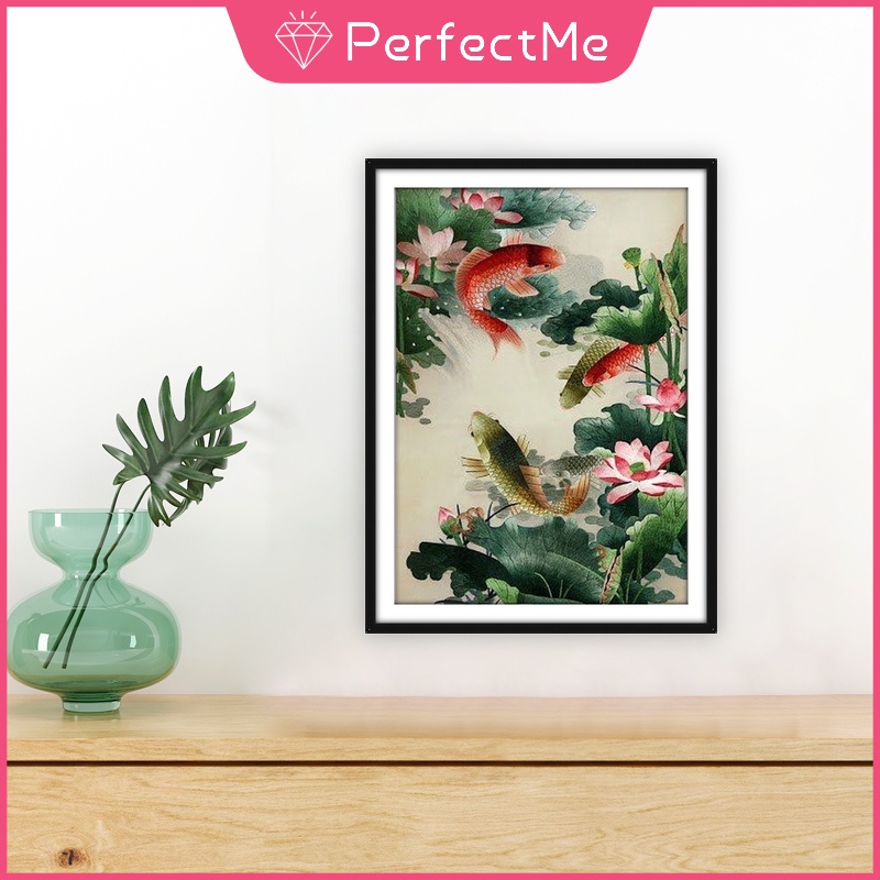 Bộ tranh đính đá 5d họa tiết cá koi độc đáo DIY dùng trang trí nhà cửa