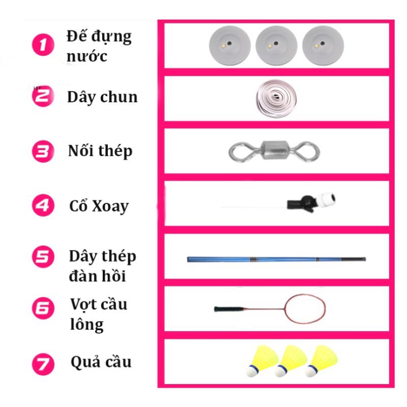 Bộ phản xạ cầu lông cho những bé đang học đánh cầu lông, cụ tập cầu lông tại nhà. Kèm 2 Vợt xịn xò + 3 quả Cầu...