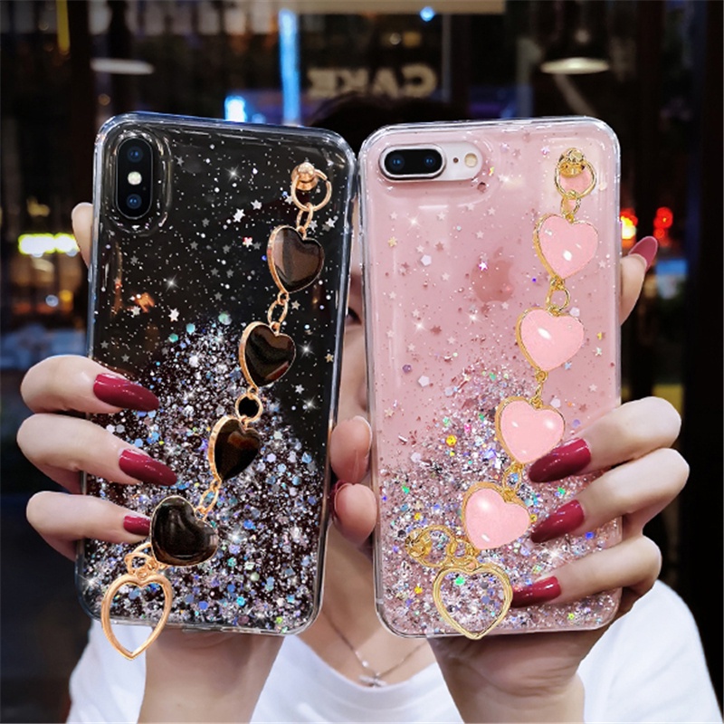 Ốp Điện Thoại Phong Cách Hàn Quốc Gắn Dây Đeo Trái Tim Cho iPhone 13 12 11 Pro Max Mini XS X XR 6 6S 7 8 Plus SE