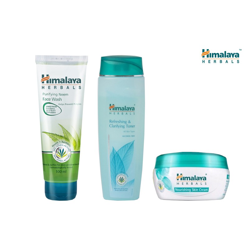 Combo làm sạch và dưỡng da cơ bản Himalaya Neem Face Wash 100ml + Toner 100ml + Cream 50ml