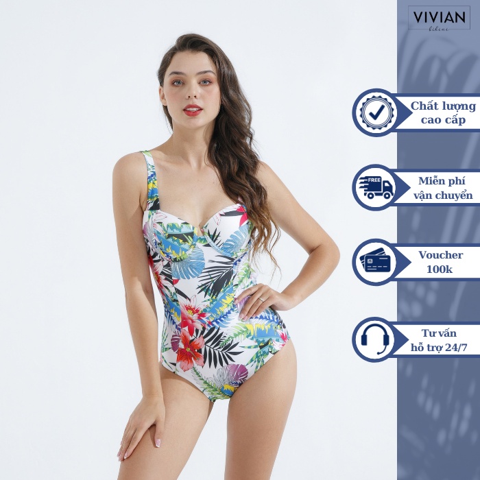 Đồ bơi nữ cao cấp 𝐕𝐈𝐕𝐈𝐀𝐍 dạng một mảnh áo gọng cách điệu - Floral - VS162_FLO