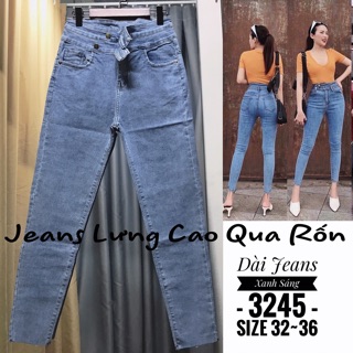 Quần Bò Cạp Cao 2 Nút / Jeans Lưng Siêu Cao Trên Rốn XANH ĐÁ