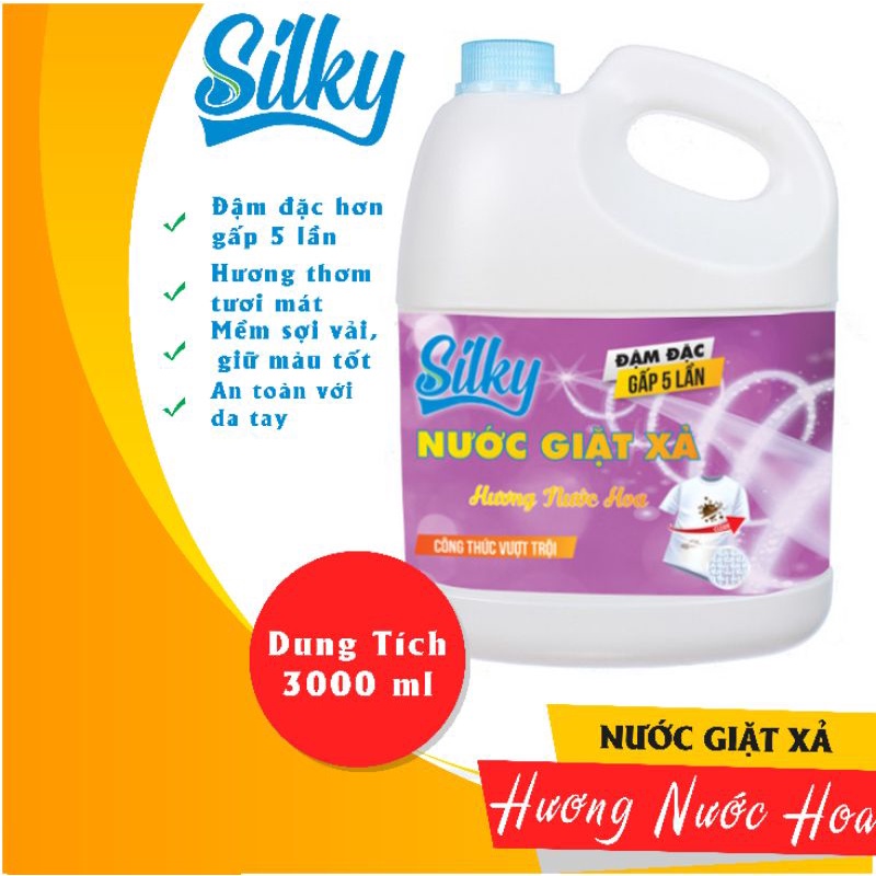 Nước giặt xả SILKY 2 trong 1 đánh bay vết bẩn, lưu hương suốt ngày dài. Dung tích 3000ml